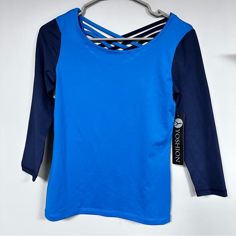 Yoshion athletic yoga workout set, leggings & tee Beautiful Blue & Navy S NWT!